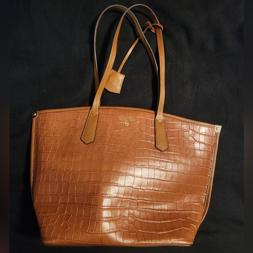 Michael Kors Brown Crocodile-Embossed Leather Tote Bag